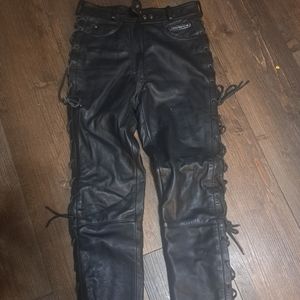 Harley Davidson Genuine Leather Pants Women's Size 12 Black Riding Pants Lace Up